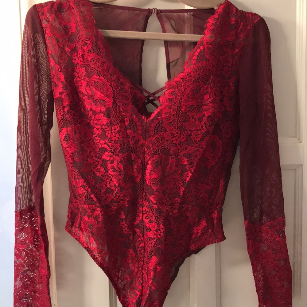 La Senza red long sleeve bodysuit